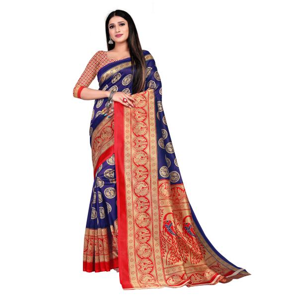 RekhaManiyar Floral Print Mysore Art Silk Saree (navy Blue) JioMart