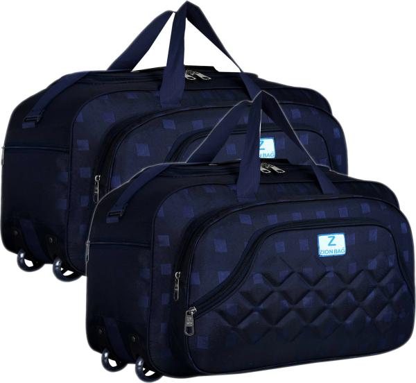Zion Bag Blue Polyester Waterproof Strolley Duffel Bag With Two Wheels