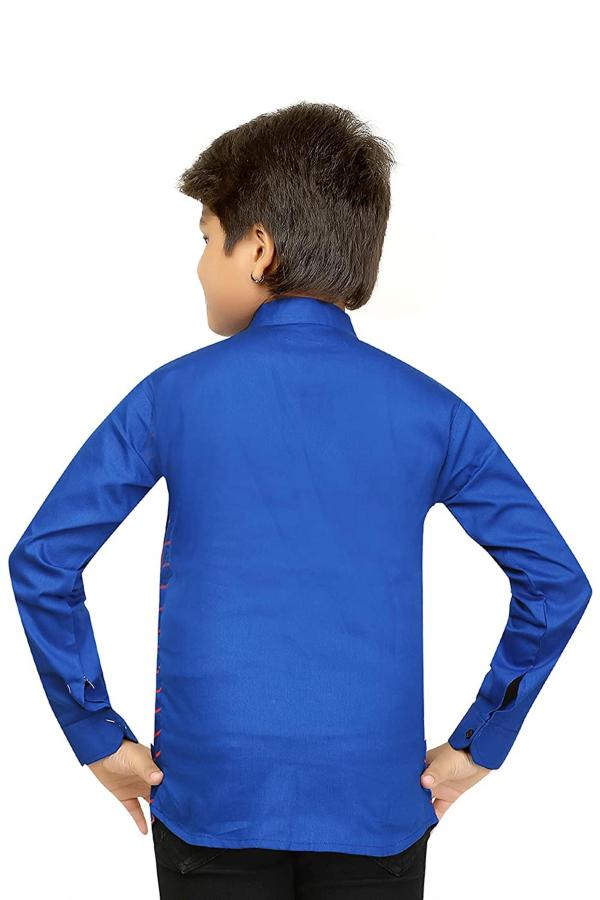FASHION GRAB Boys Royal Blue Printed Cotton Jacket With Attached Tshirt