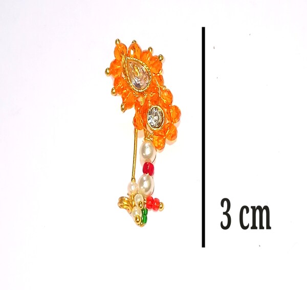 Traditional Golden & Orange Ethnic Bridal Maharashtrian Nose Ring/Nath