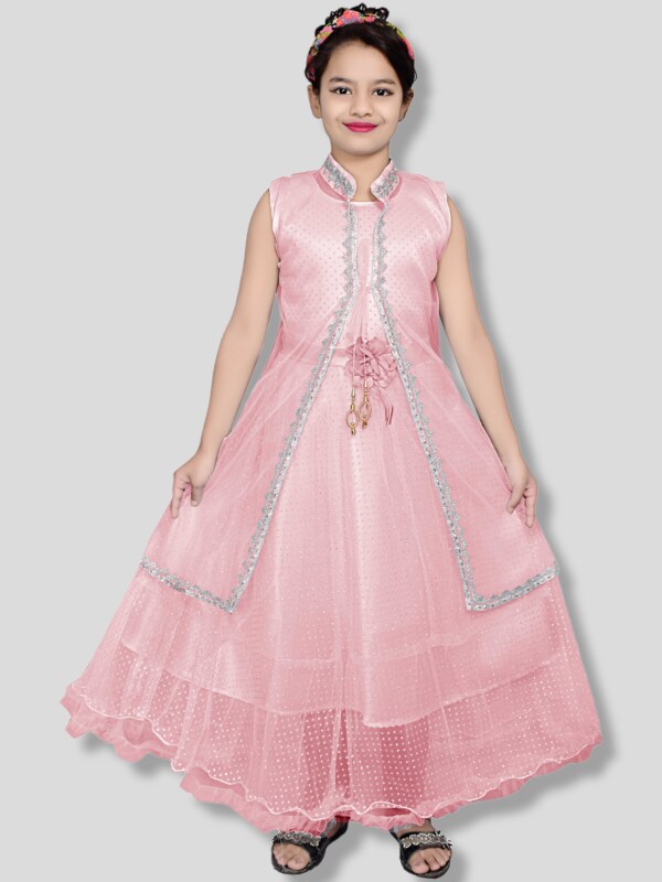 VIVEK GIRLS PINK NET GOWN FROCKS WITH KOTI JioMart