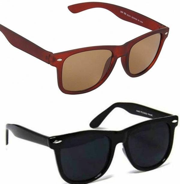 Cruze UV Protection Wayfarer Full Frame Black and Brown Sunglasses (Men) Large (Pack of 2