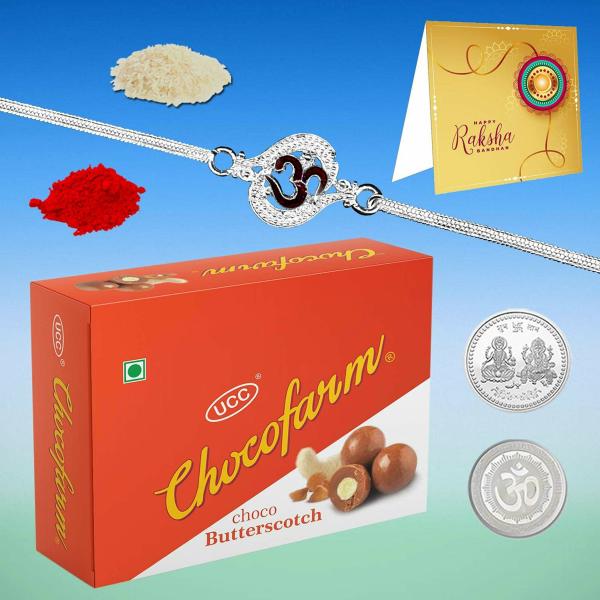 Deodap Multicolor Rakhi With Chocolate, Roli Chawal, Pair Of Pooja Coin
