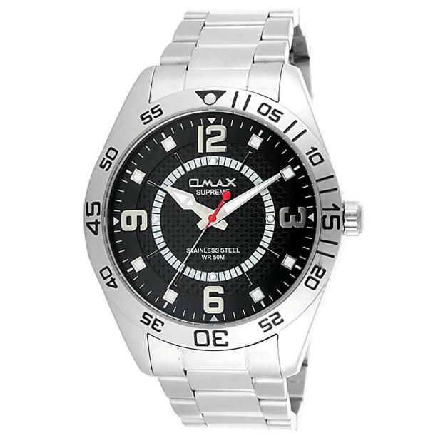 OMAX Analog Silver Watch Black Dial With Silver Strap for Men SS215