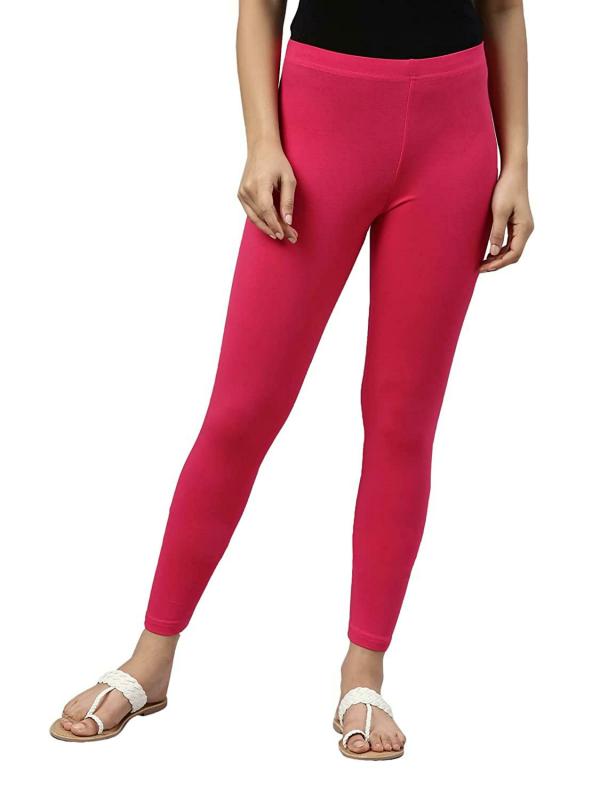 Go Colors Women Pink Solid Stretch Leggings JioMart
