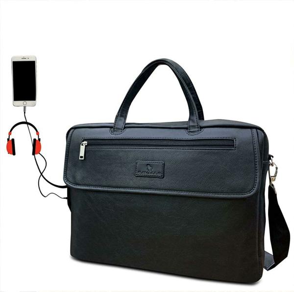 CAVALLO Black Faux Leather Laptop Bag for Men and Women JioMart