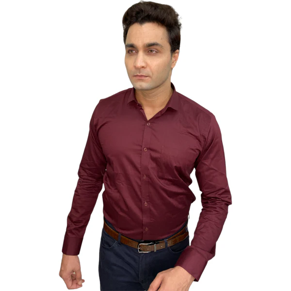ZOYANIFormal Maroon Dress Shirt for Men Long Sleeve Shirt 80S 100
