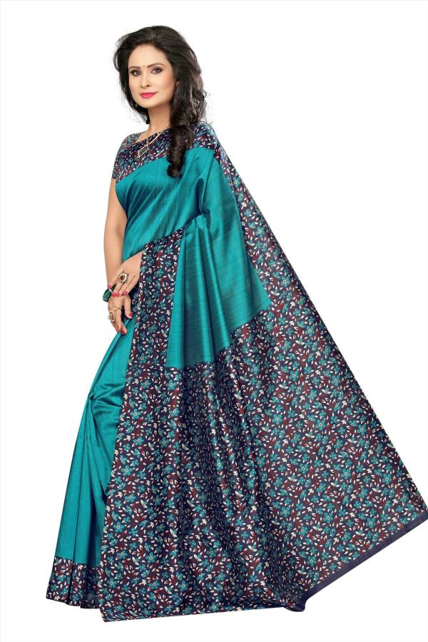 Printed Mysore Art Silk Saree (Blue) JioMart