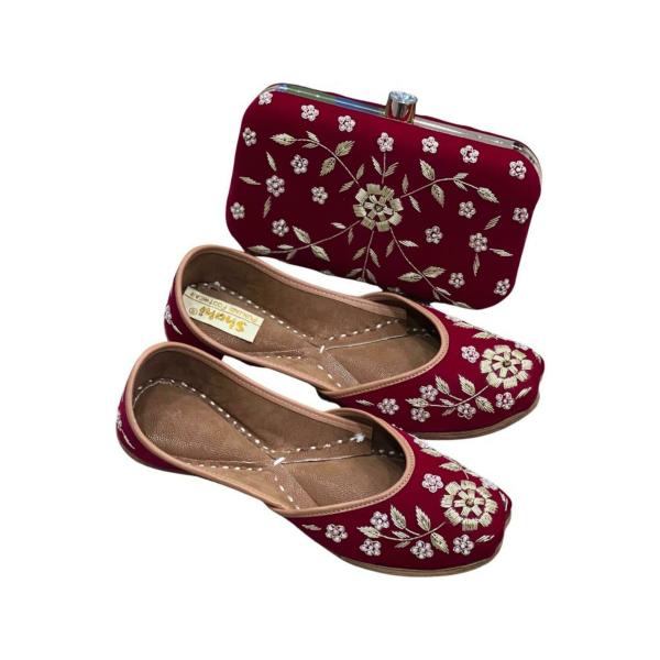 Shahi Punjabi Footwear Women Maroon Punjabi Jutti With Clutch Designed