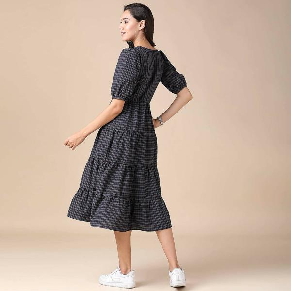 Turritopsis Women Navy Blue Cotton Skater Dress (L) JioMart