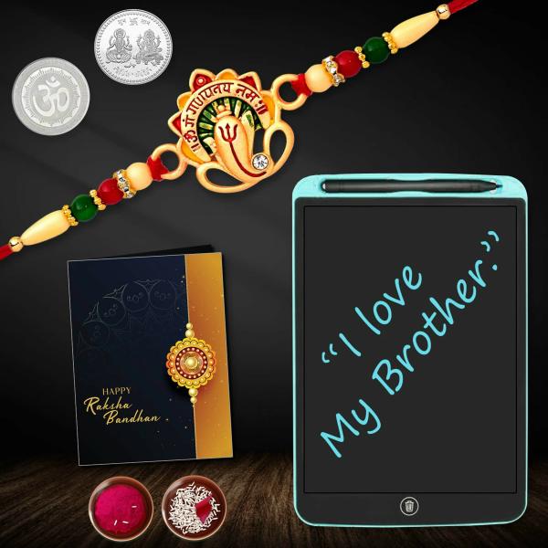Deodap Multicolor Rakhi With Lcd Writing Pad, Roli Chawal, Pair Of