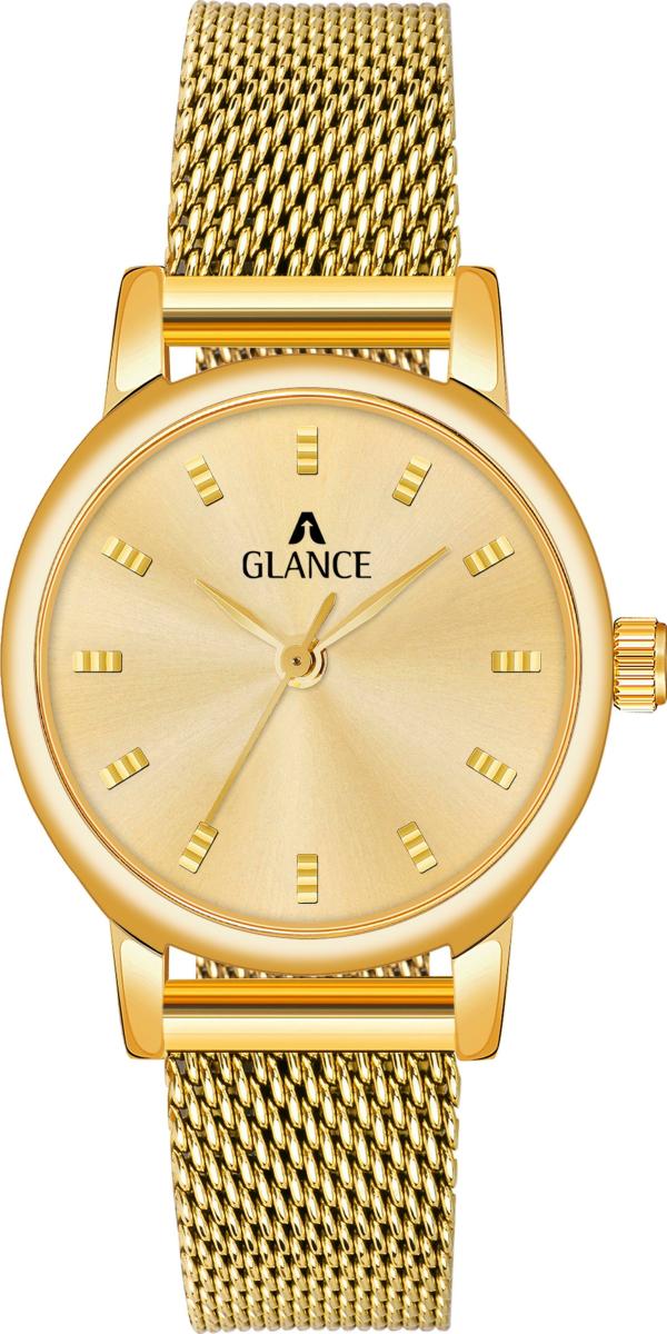Aglance Analog Gold Dial Gold Strap Watch for Women & Girls (8096YM