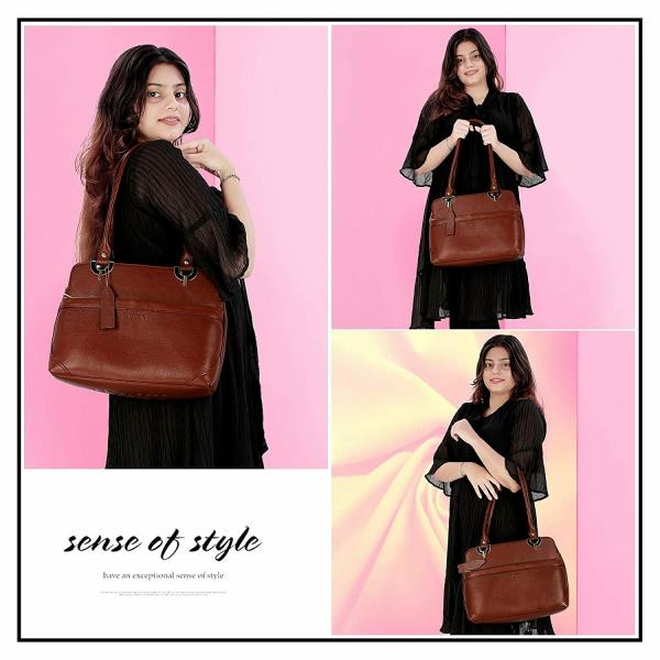RICHSIGN Brown Leather Women Top Handle Tote Handbag JioMart