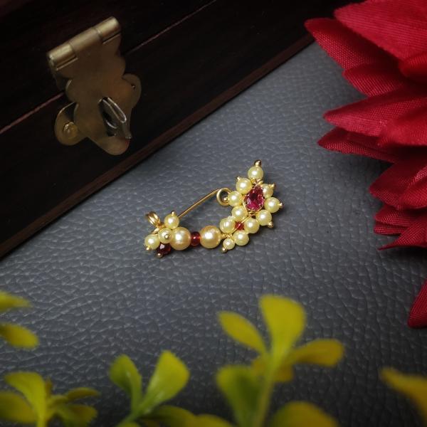 Jewelopia Maharashtrian AD Nath Combo Nose Stud Pin Nath Wedding