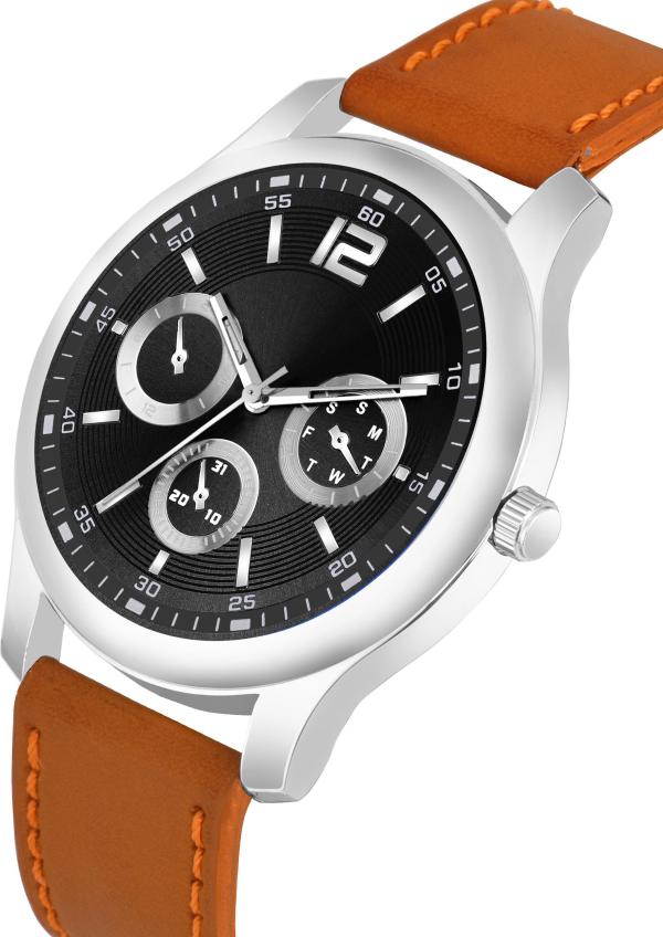 black dial brown strap
