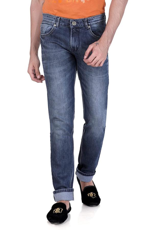 FLAGS Mens Dark Blue Faded Cotton Slim Fit Jeans JioMart