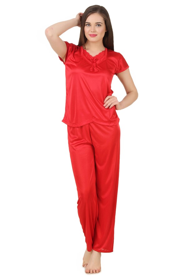 Fasense Women Satin Nightwear Night Suits Top and Pyjama Set SR013