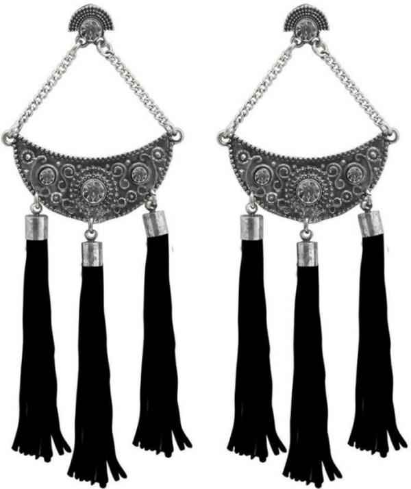 Jewelmaze Alloy Rhodium Black Tassel Earring (Women) JioMart