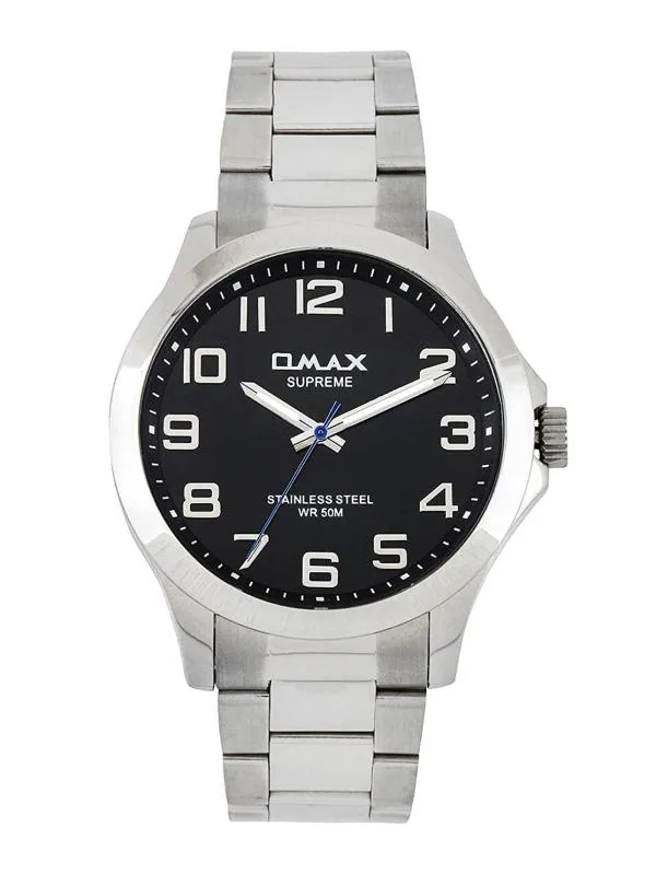 OMAX Analog Silver Watch Black Dial With Silver Strap for Men SS111