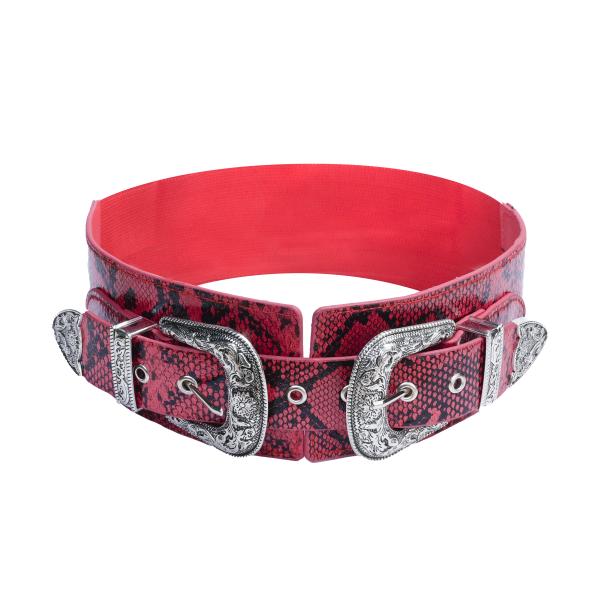 REDHORNSSnakeskin Design Women's Elastic Waist Belt For Dresses Red