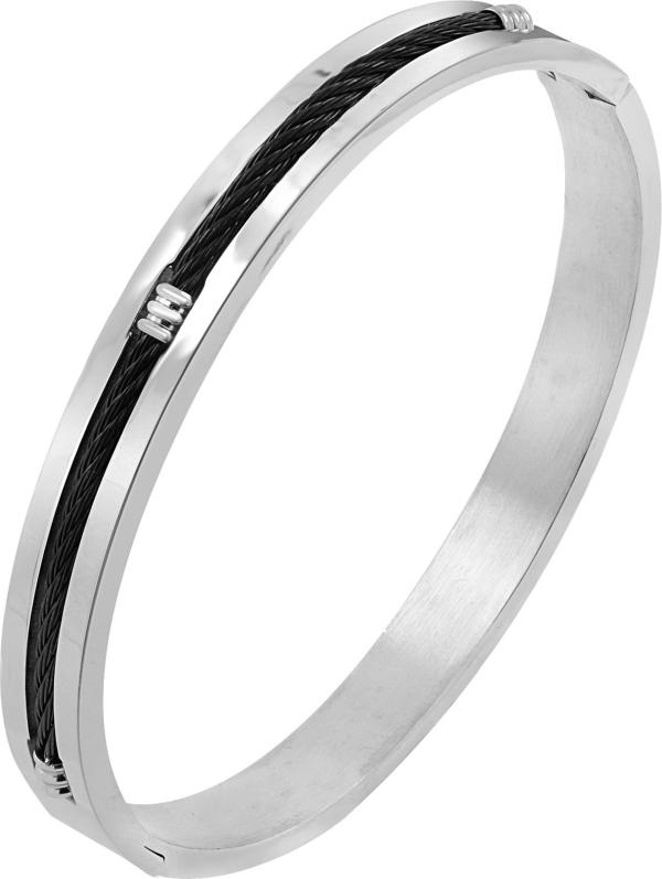 ZIVOM Rope Black Silver 316L Stainless Steel Kada Bracelet For Men