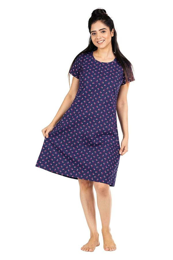 Yi Youthiconz - Inspiring Youth In You Store Women Navy Printed Cotton Single Nighty (L) - JioMart