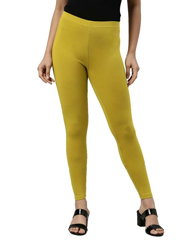 Go Colors Women Yellow Solid Stretch Leggings JioMart