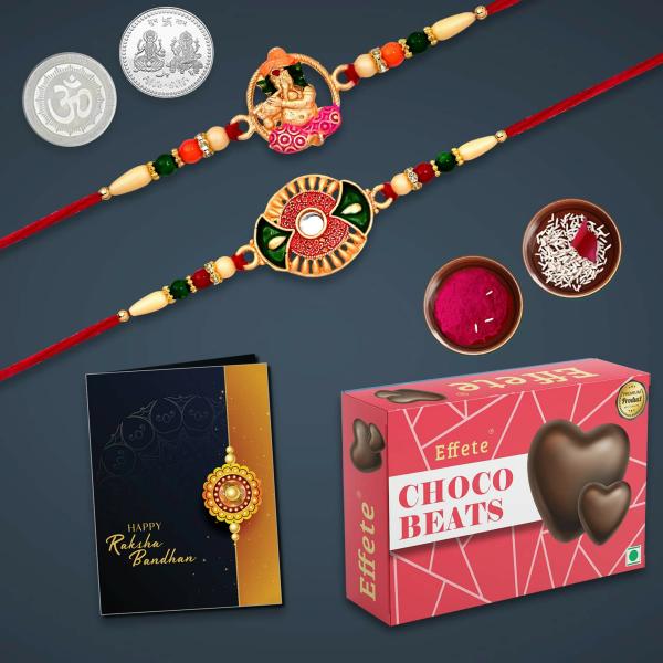 Deodap Multicolor Rakhi With Chocolates, Roli Chawal, Pair Of Pooja