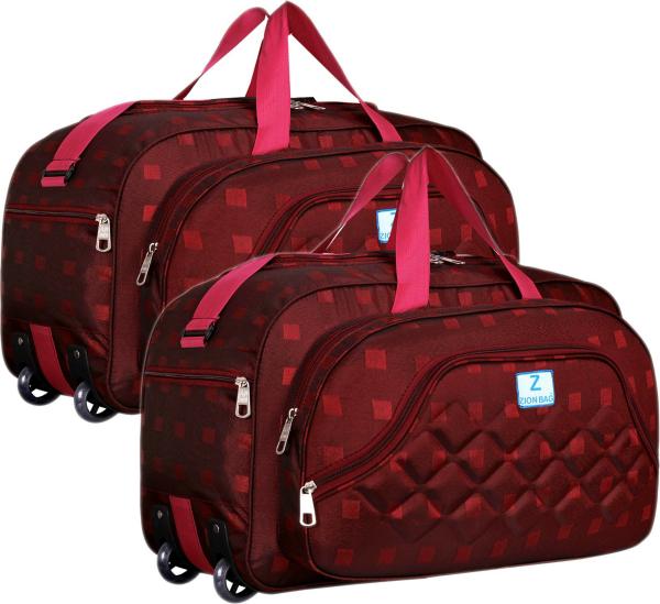 Zion Bag Red Polyester Waterproof Strolley Duffel Bag With Two Wheels