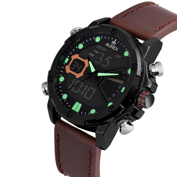 black dial brown strap