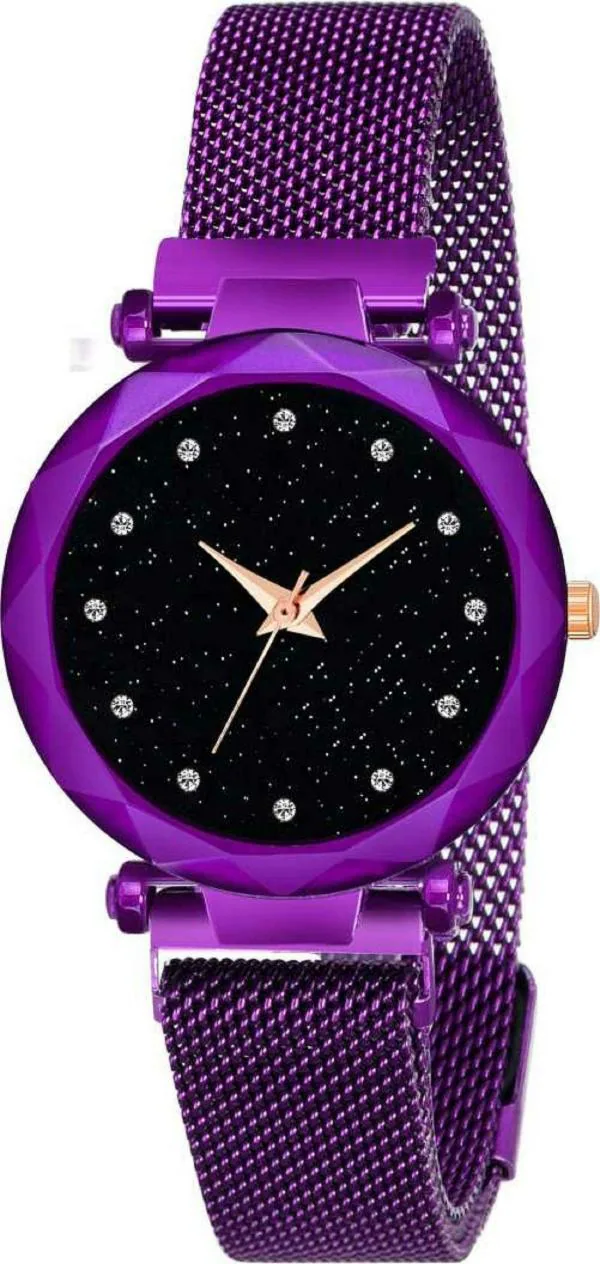 Miss Perfect Analog Black Starry Sky Dial Purple Buckle Strap
