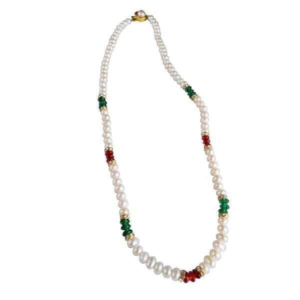 Surat Diamond Jewellery Single Line Real Pearl & Green & Red Coloured