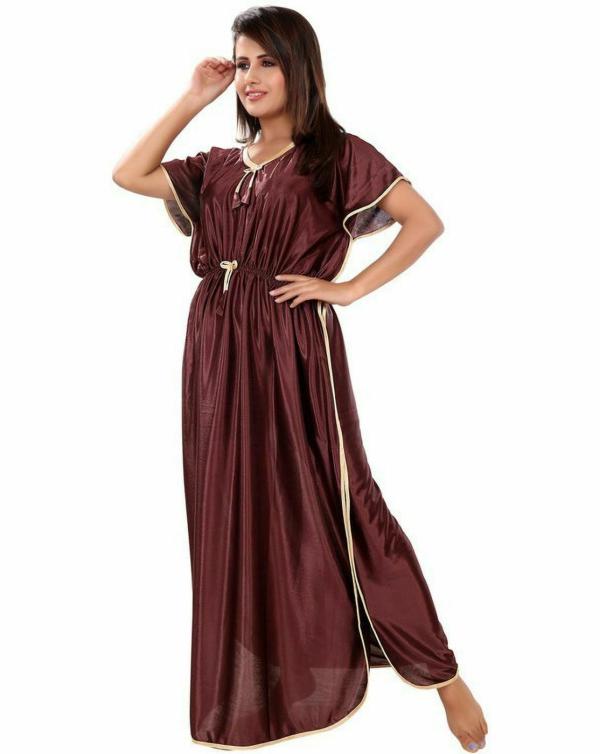 BAILEY SELLS Women Brown Solid Satin Nighty Free Size Free Size