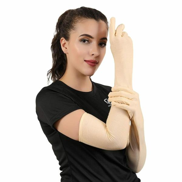 Sellzy Solid Protective Men & Women Full Hand Gloves Biege 1 Pair