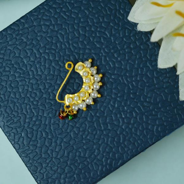 Jewelopia Maharashtrian Nath Pearl Nose Stud Pin Traditional Bridal