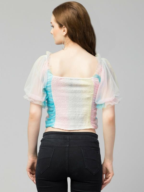 Bitsy Owl Women Multicolor Tie and Dye Net Crop TopTOPSWOMEN TOPS