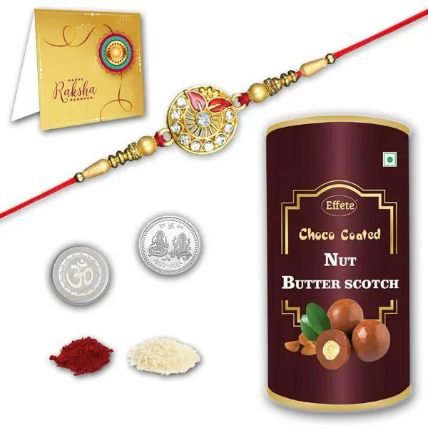 Deodap Multicolor Rakhi With Chocolate, Roli Chawal, Pair Of Pooja Coin