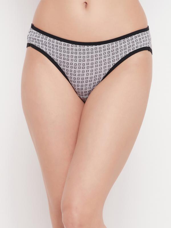 Clovia White Geometric Print Cotton Single Bikini Panties JioMart