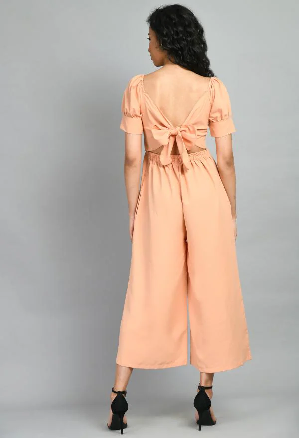 Elanmate Solid Women Jumpsuit Peach Color - JioMart