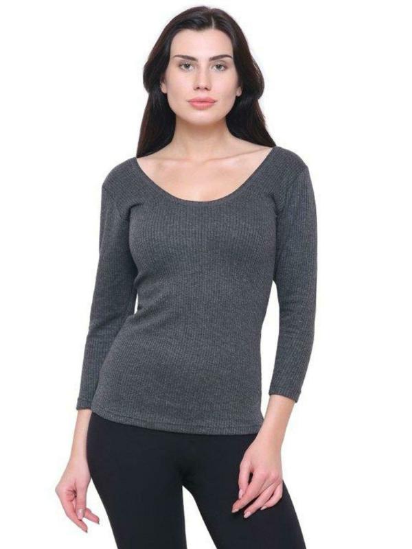 BODYCARE Women Charcoal Solid Cotton Blend Thermal Tops JioMart