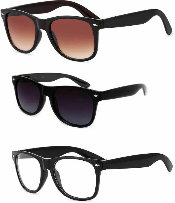 Cruze UV Protection Wayfarer Full Frame Multicolor Sunglasses (Boy and Girl) Large (Pack of 3