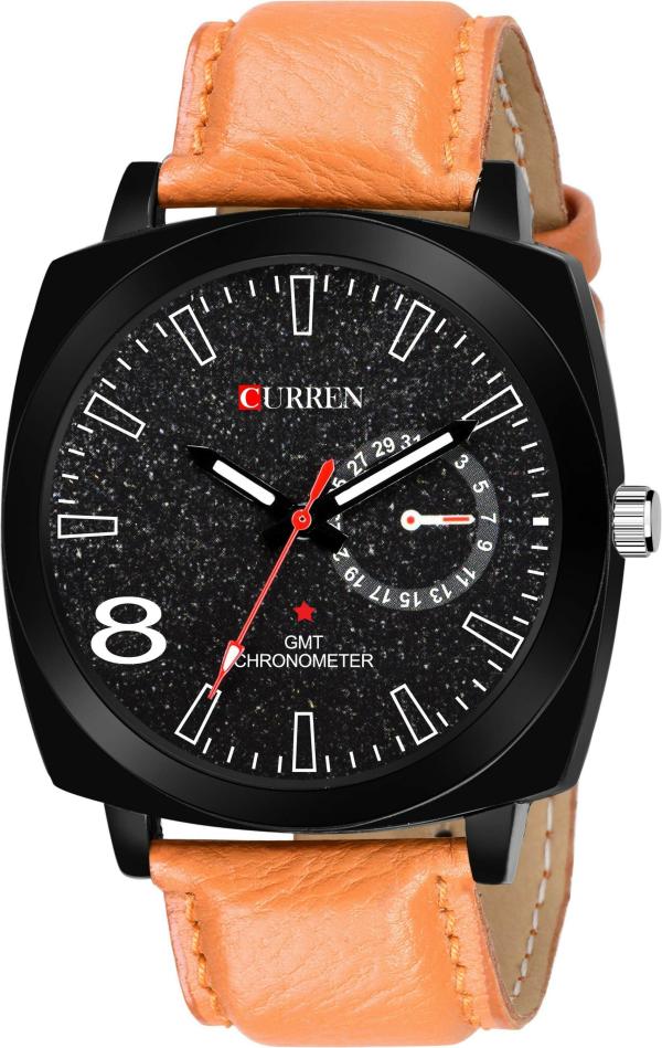 black dial brown strap