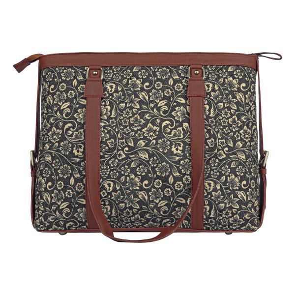 ZOUK Black Floral Printed Handmade Vegan Leather Women's Office Bag for