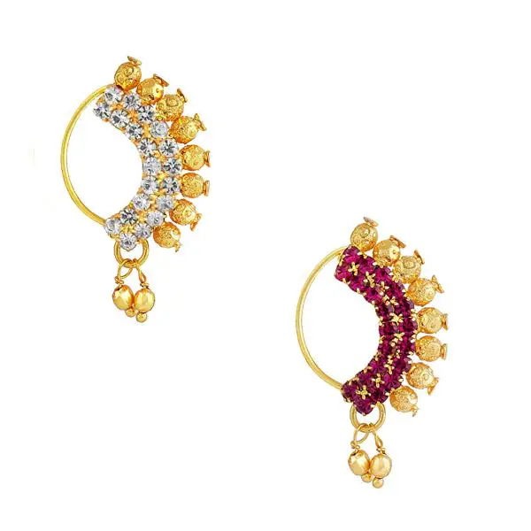 Jewelopia Maharashtrian Nath CZ Nose Stud Traditional Bridal Nath Wedding Jewellery Marathi AD