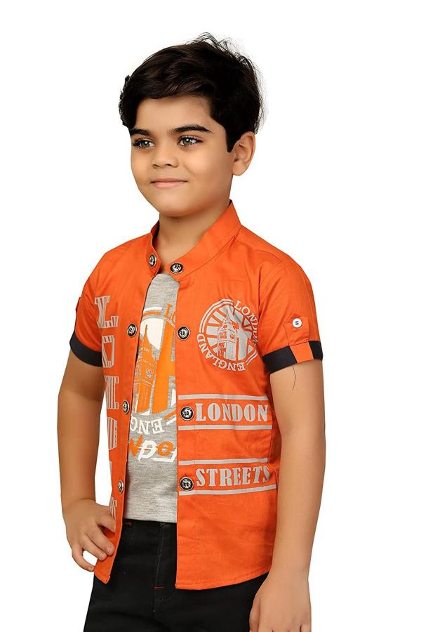 FASHION GRAB Boys Orange Cotton Jacket With Attached Tshirt (15 Years