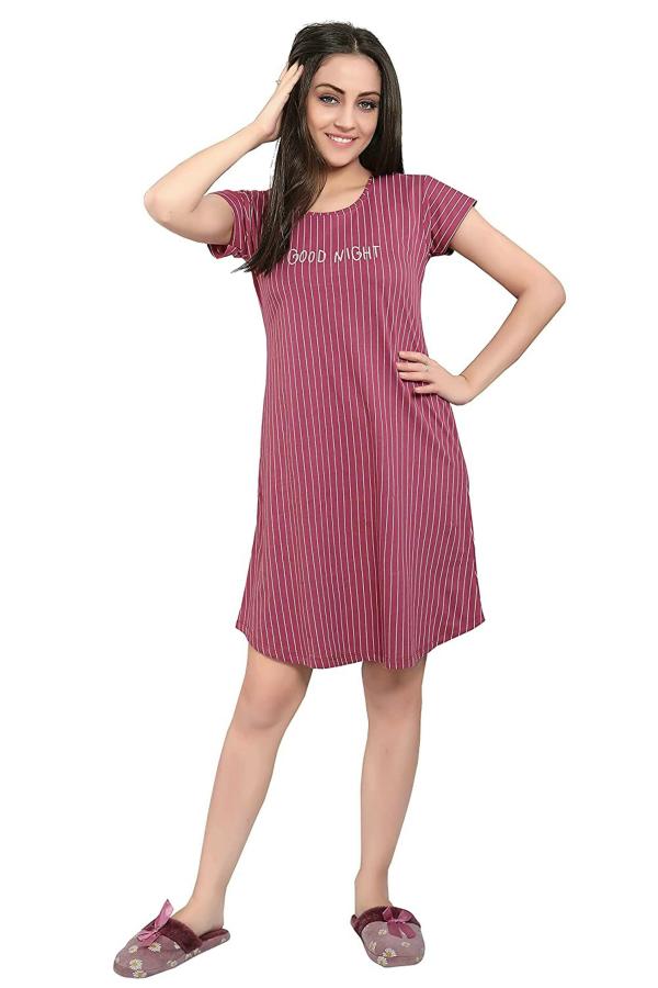 French Lime Women Mauve Printed Cotton Night Dress JioMart