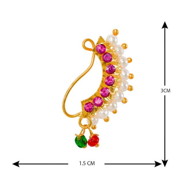 Jewelopia Maharashtrian AD Nath CZ Nose Stud Pin Traditional Bridal Nath Wedding Jewelry Marathi