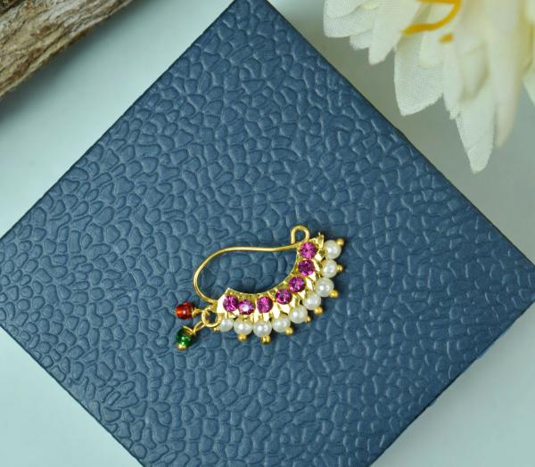 Jewelopia Maharashtrian AD Nath CZ Nose Stud Pin Traditional Bridal