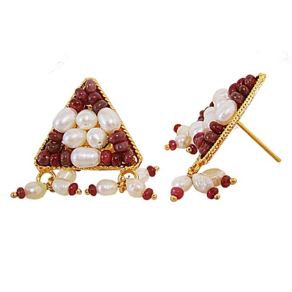 Surat Diamond Jewellery Gold Plated Metal Rice Pearl Ruby Stud Earrings (SE385) JioMart