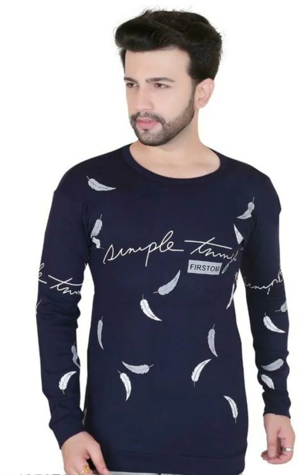 RDS GARMENT HUB Men Dark Blue Cotton Blend Printed Tshirt (L) JioMart